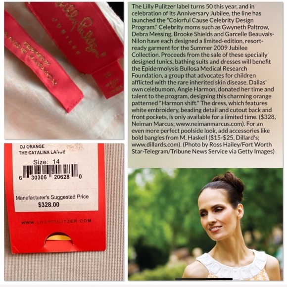 Lilly Pulitzer Jubilee Angie Harmon collab orange and white print beaded dress - Picture 5 of 10